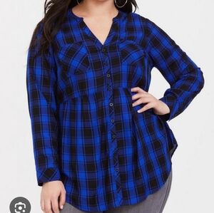 Torrid Blue Buffalo Plaid Button Top Sz 2